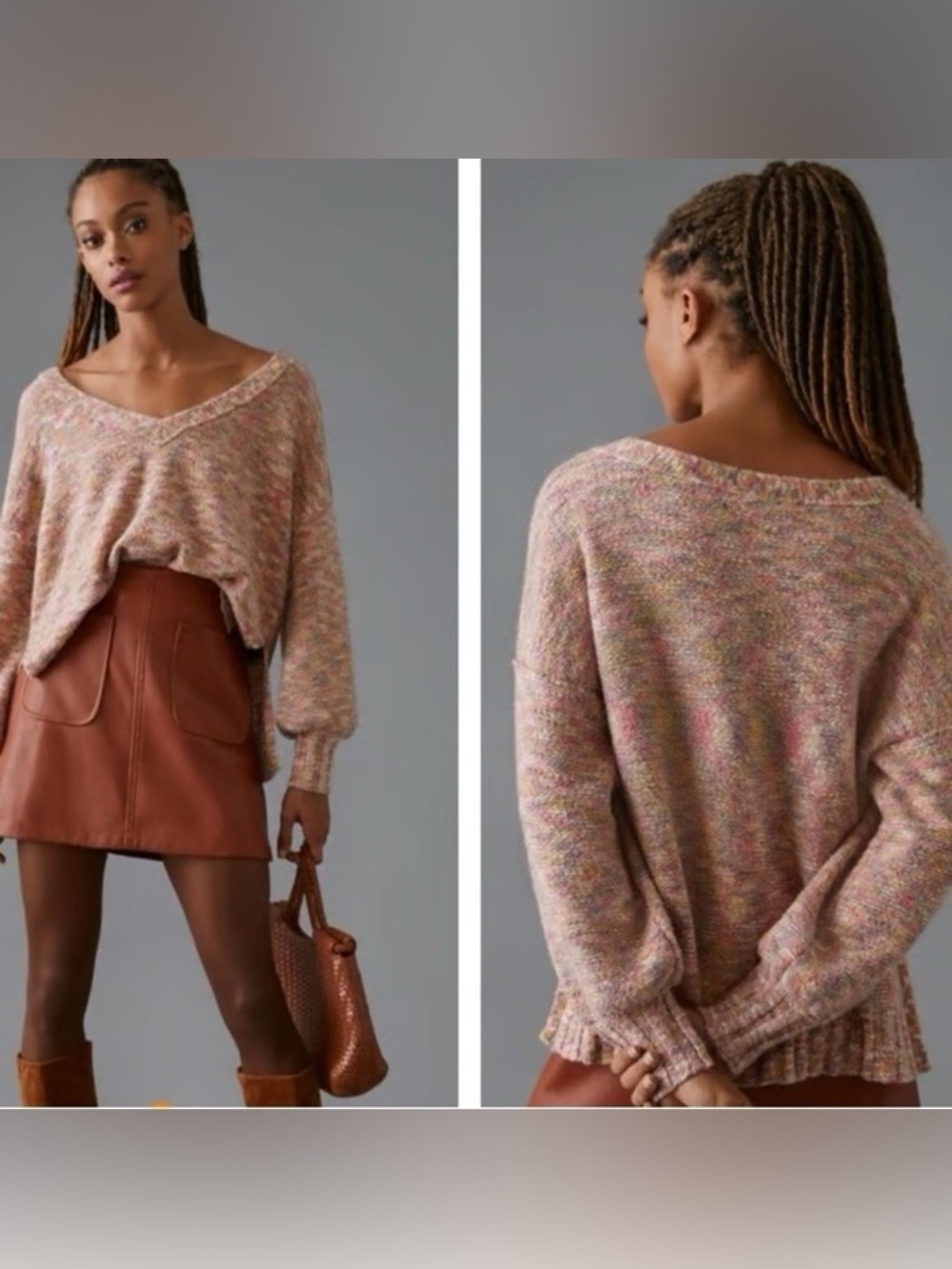 Pilcro Anthropologie Deep V Knit Sweater Chunky Multi Colored Pastel Small - Picture 2 of 9